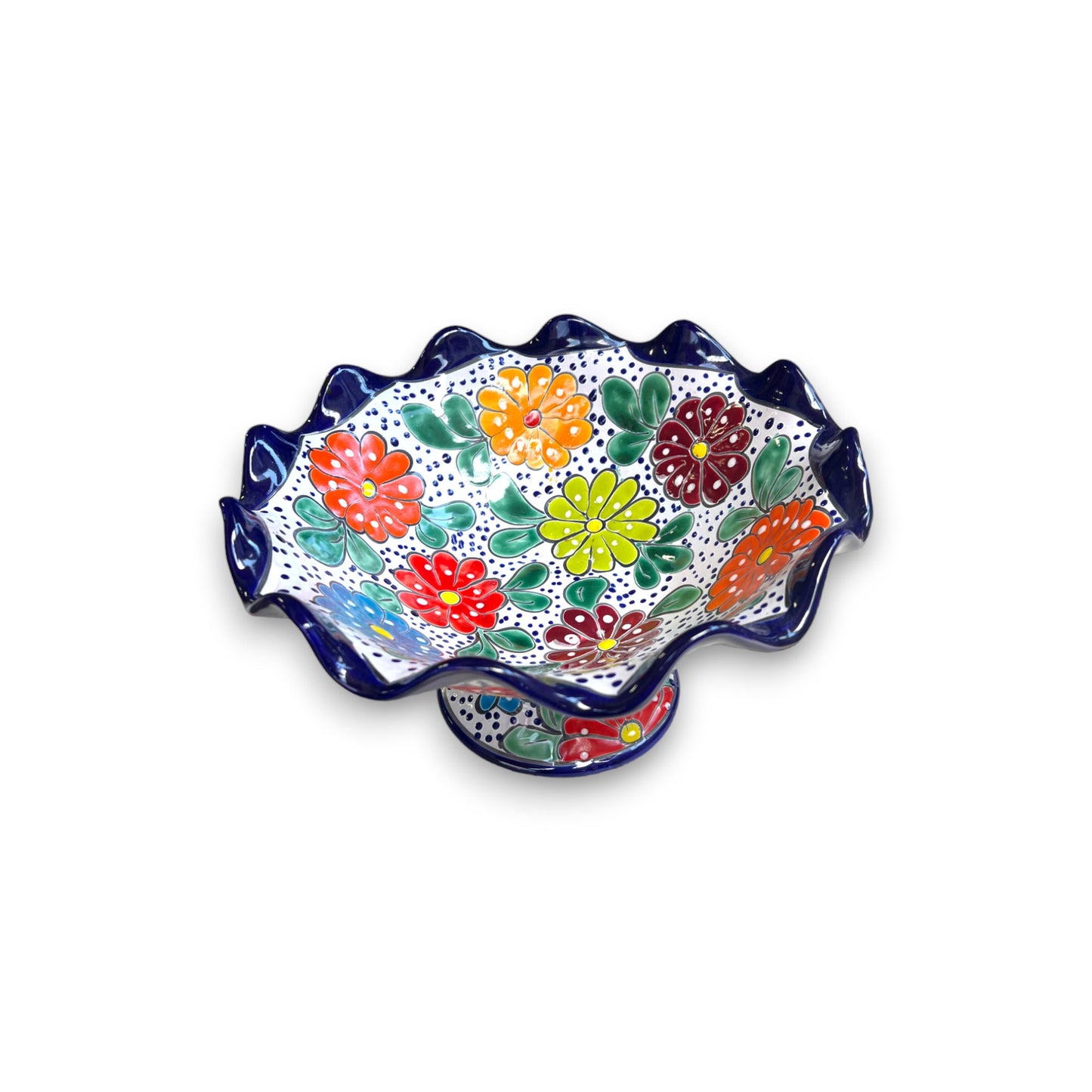 Vibrant Talavera Fruit Basket | Handcrafted Ceramic Pedestal Centerpiece