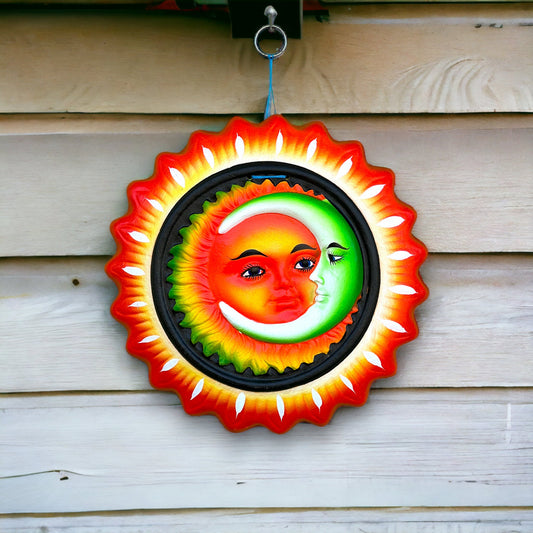 Vibrant Talavera Sun and Moon Eclipse Art | Handcrafted Terracotta Wall Decor