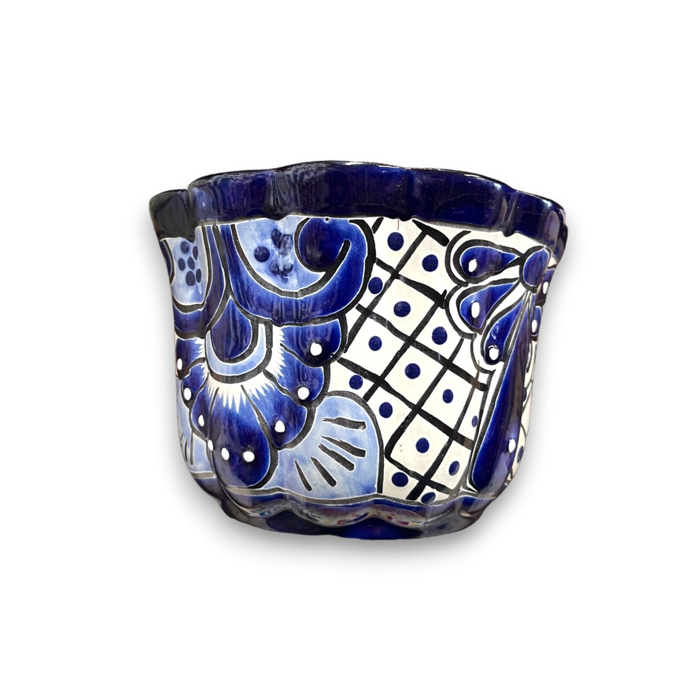 Handcrafted Talavera Ceramic Planter | Colorful Blue & White Mexican Pottery
