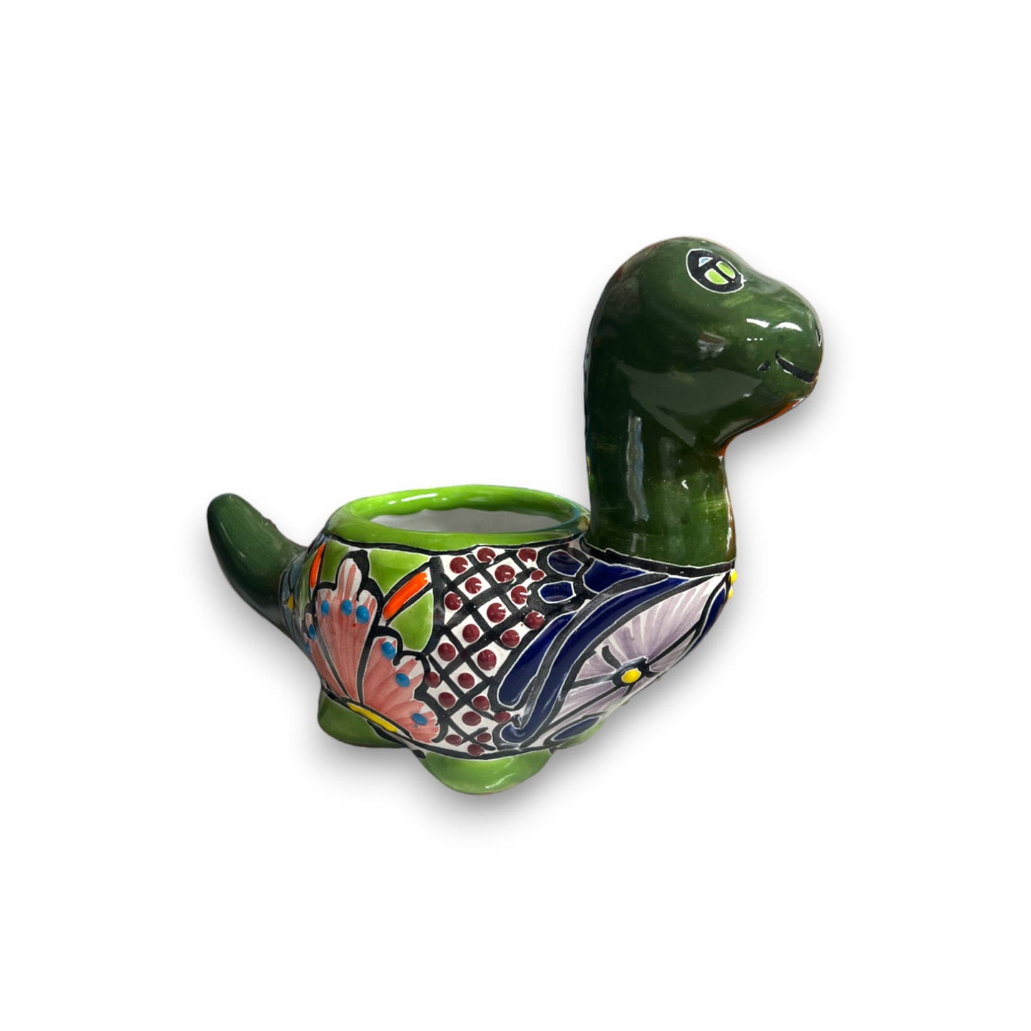 Colorful Talavera Dinosaur Succulent Planter | Whimsical Flower Pot