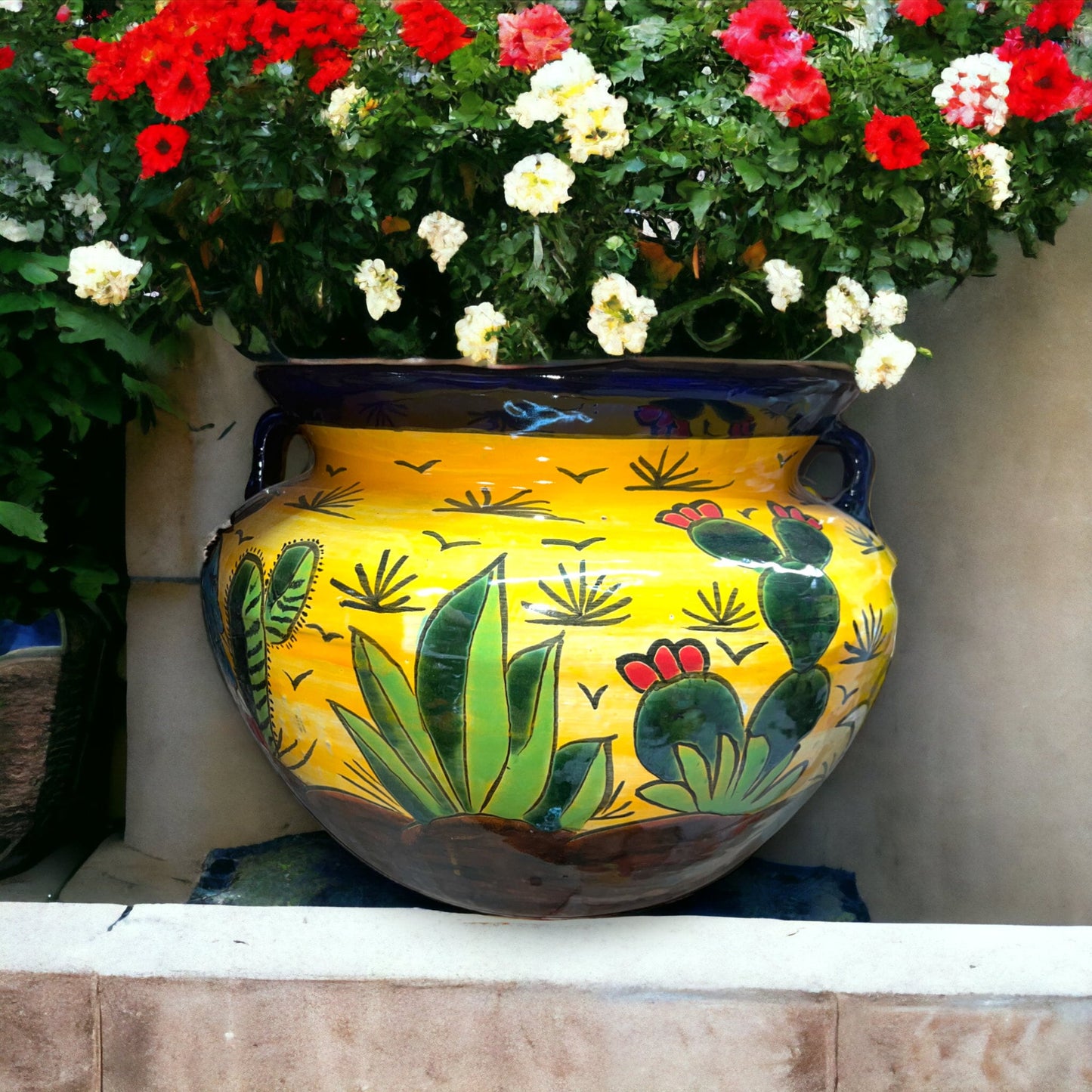 XL HUGE Handmade Talavera Flower Pot | Vibrantly Painted Mexican Planter