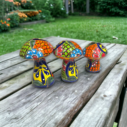 Talavera Mushroom Set | Hand-Painted Colorful Decor (Set of 3)