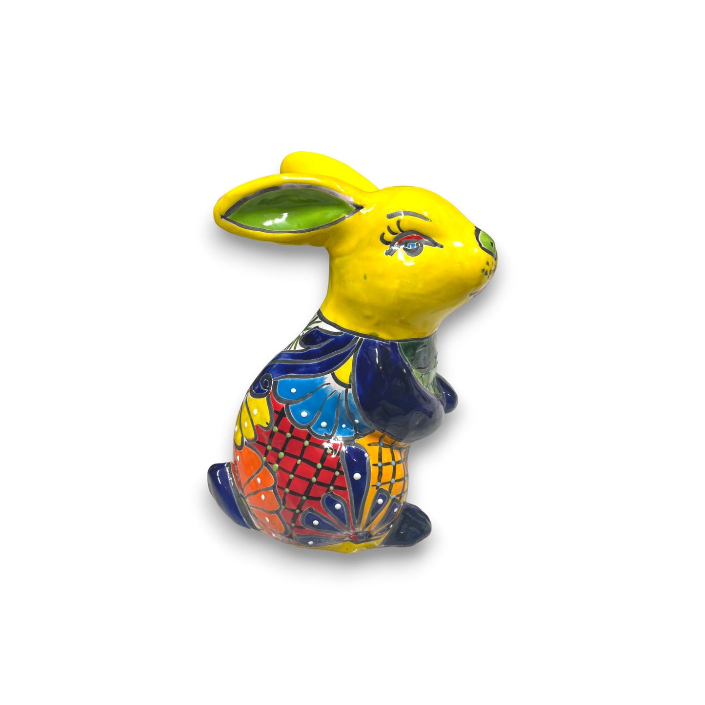 Colorful Handmade Talavera Bunny Statue | Mexican Rabbit Folk Art
