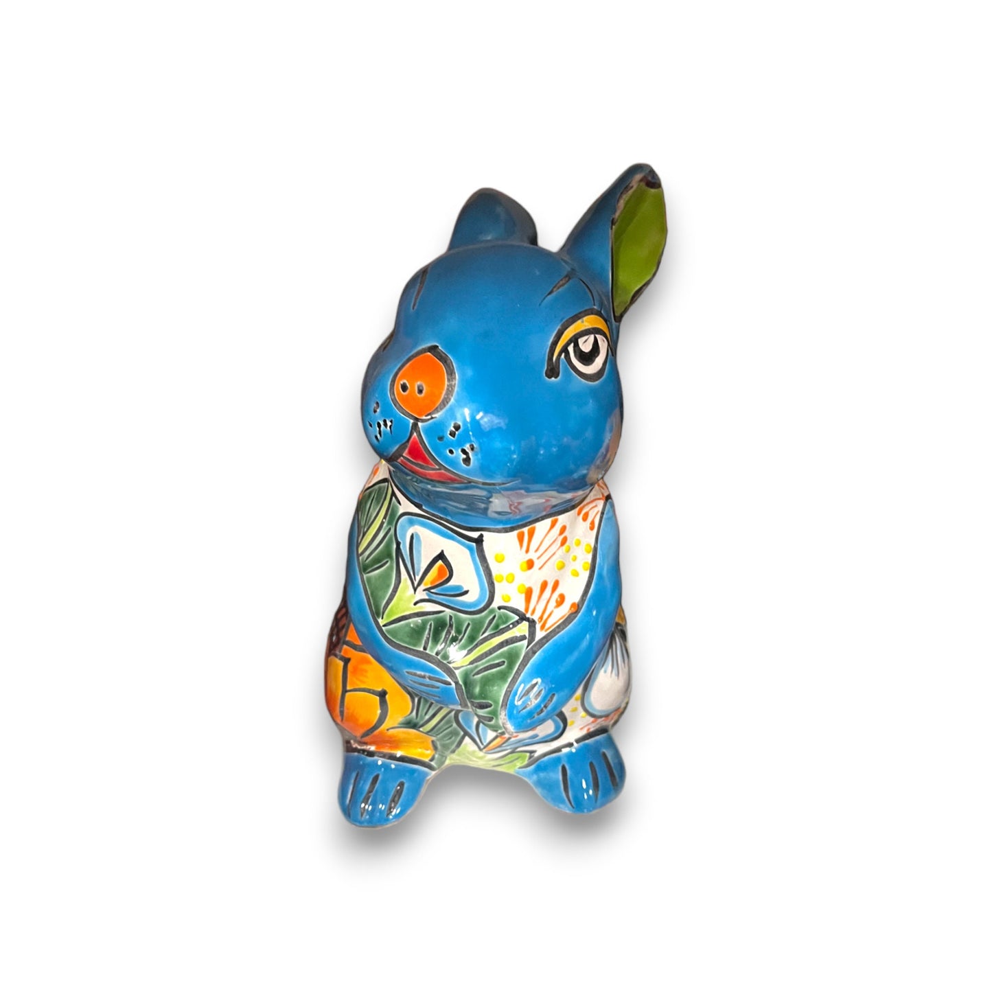 Colorful Handmade Talavera Bunny Statue | Mexican Rabbit Folk Art