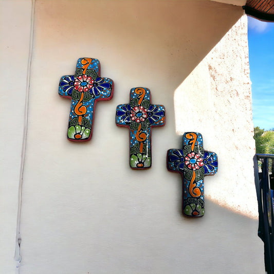 Set of 3 Talavera Crosses | Handcrafted Mexican Spiritual Art (Small)