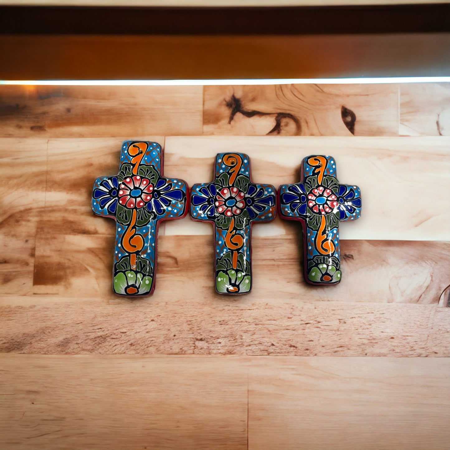 Set of 3 Talavera Crosses | Handcrafted Mexican Spiritual Art (Small)