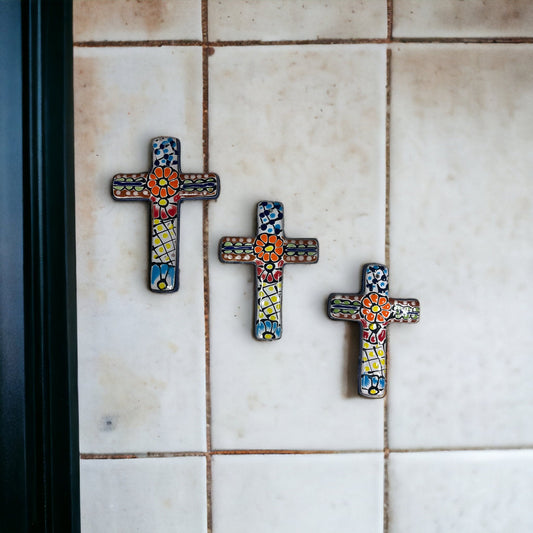 Set of 3 Small Talavera Crosses | Handcrafted Mexican Spiritual Art