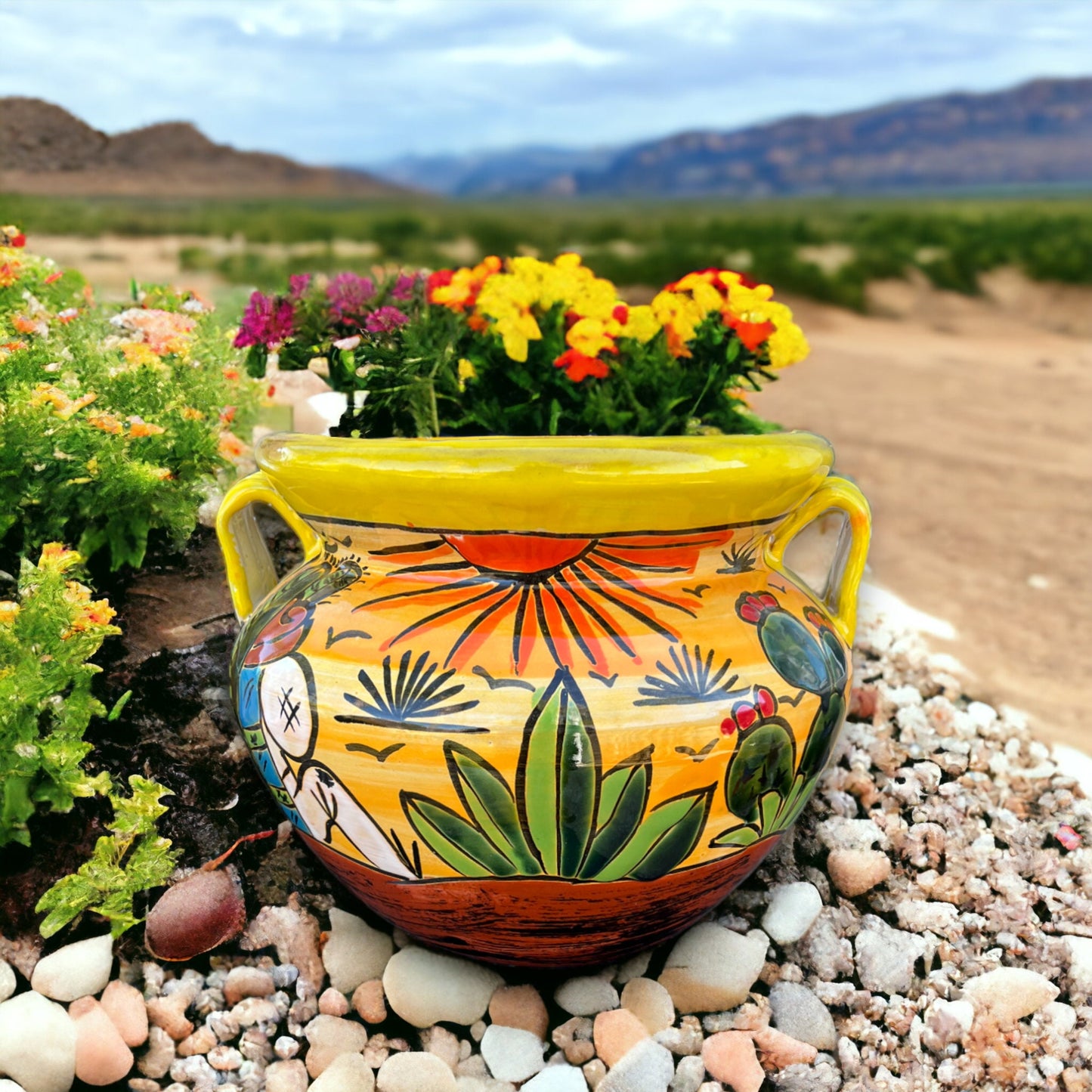 Hand-Painted Talavera Flower Pot | Artisan-Crafted Desert Design Planter