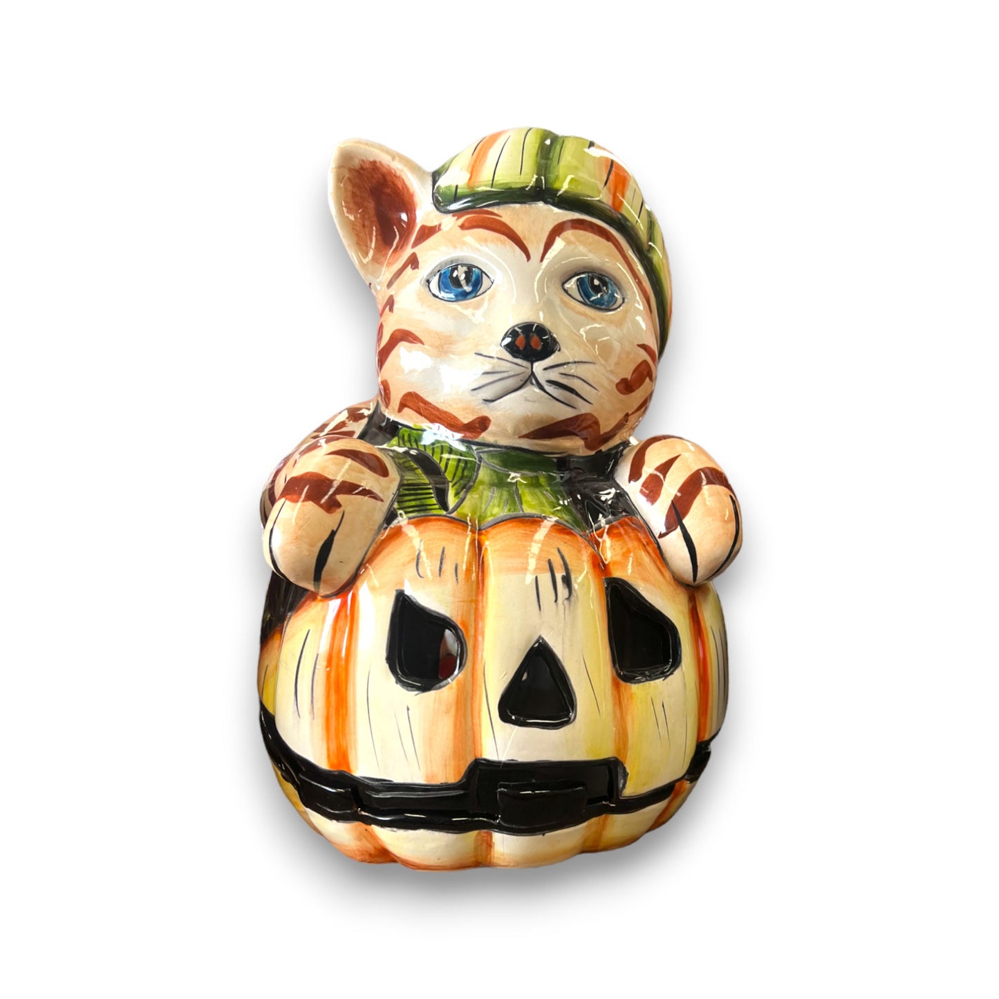 Handcrafted Talavera Wolf and Pumpkin Statue | Charming Halloween Decor