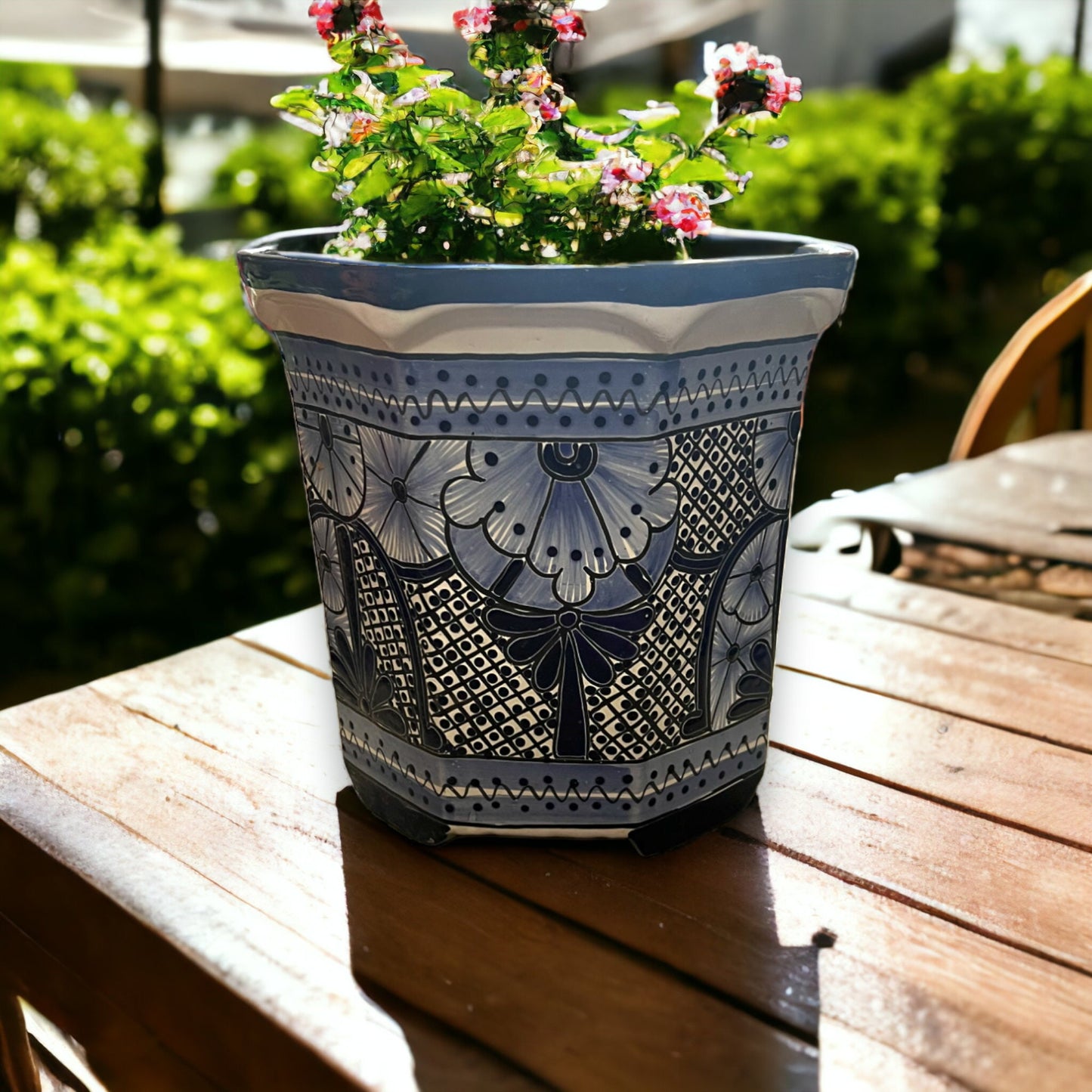 Set of 3 Colorful Talavera Planters | Hand-Painted Blue & White Mexican Pottery