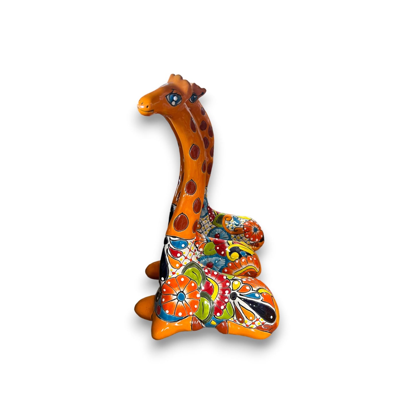 Vibrant Talavera Giraffe Sculpture | Hand-Painted Mexican Ceramic Decor (12" Height)