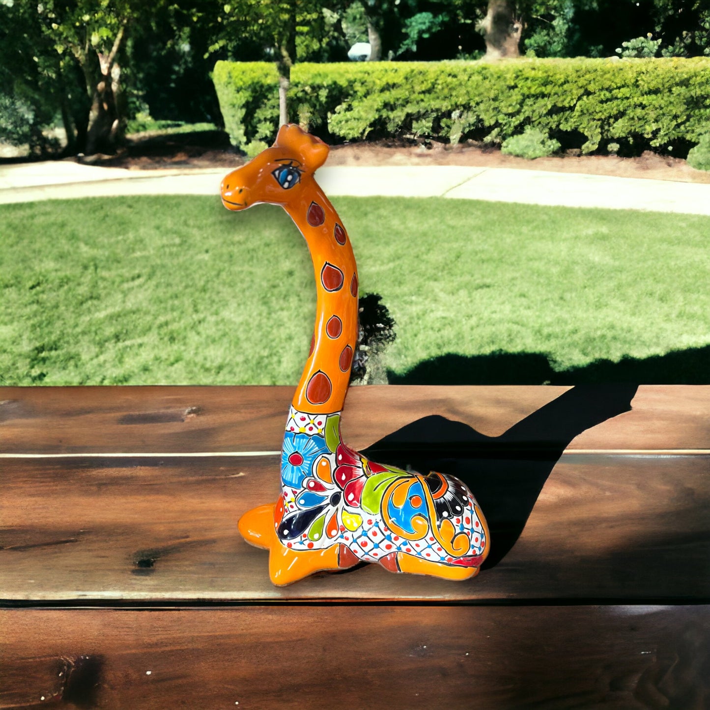 Vibrant Talavera Giraffe Sculpture | Hand-Painted Mexican Ceramic Decor (12" Height)