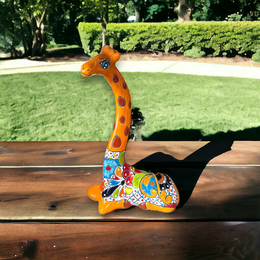 Talavera Giraffe Sculpture | Hand-Painted Ceramic Decor