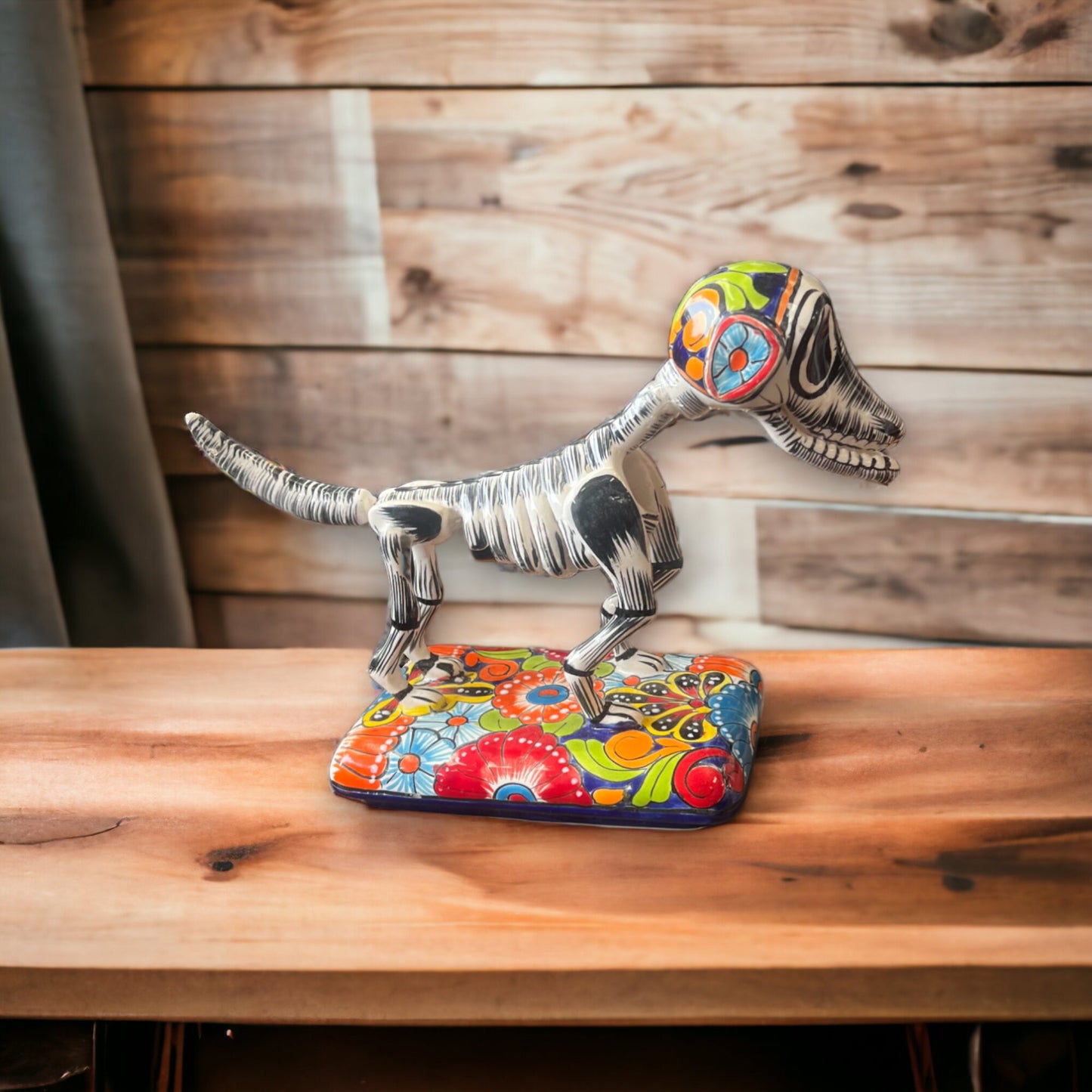 Handmade Talavera Day of the Dead Dog Statue | Mexican Pottery Medium Size