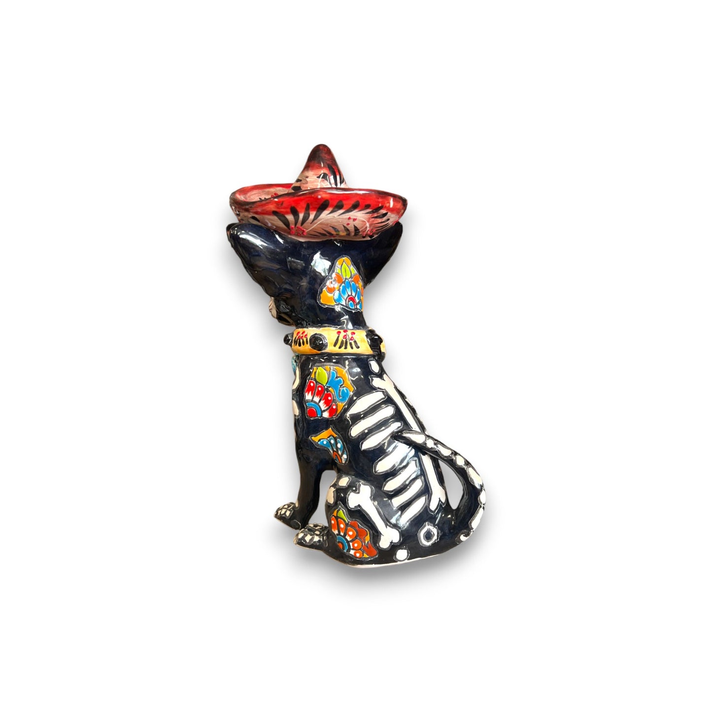 Handcrafted Talavera Chihuahua Statue | Mexican Day of the Dead Pottery (Medium)