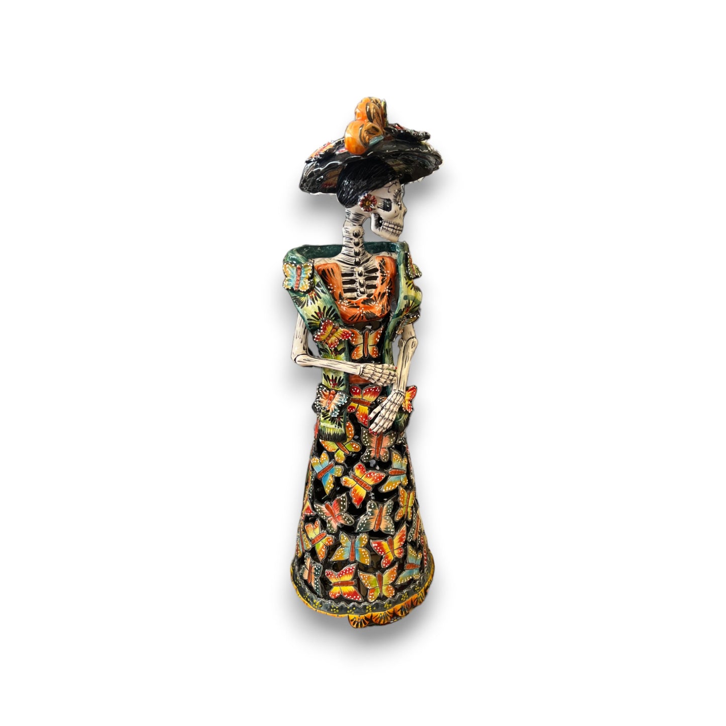 Handmade Talavera Day of the Dead Pottery | 27-Inch Tall Skeleton Woman