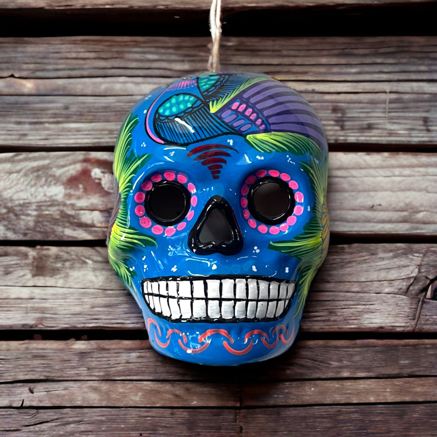 Colorful Hand-Painted Calavera Sugar Skull | Unique Talavera Skull Wall Decor