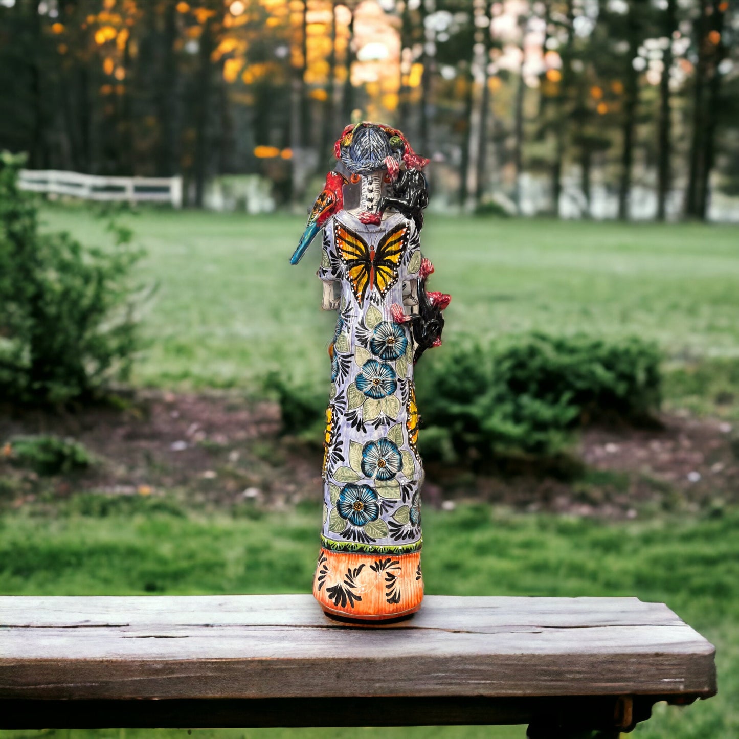 Talavera Skeleton Woman | Handmade Day of the Dead Pottery (Medium)