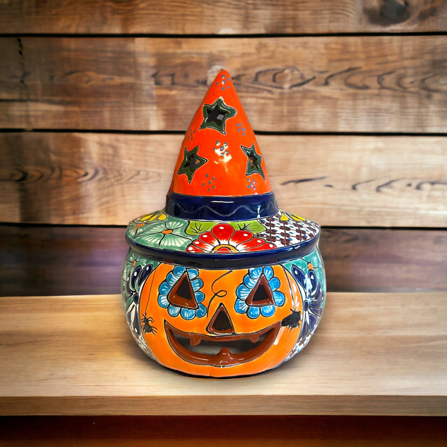 Talavera Pumpkin | Handcrafted Mexican Jack-o'-Lantern Art (12" Diameter)