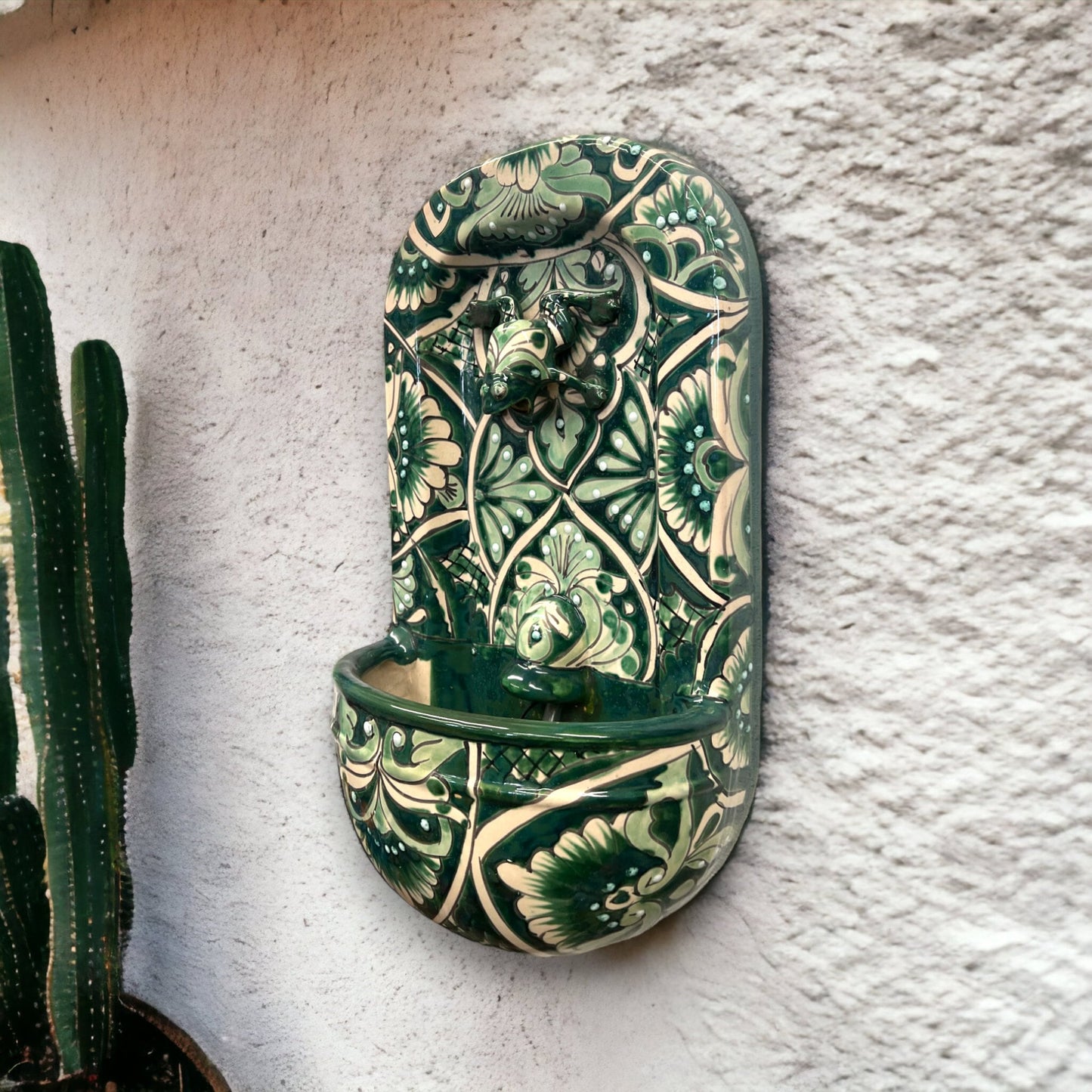 Authentic Handmade Talavera Wall Fountain | Mexican Art Decor (21”x13")