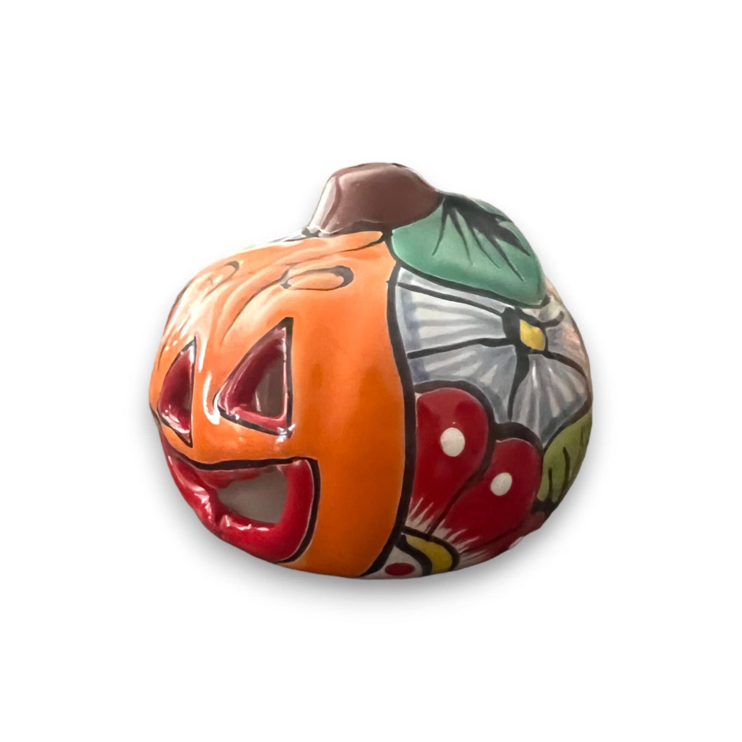 Colorful Talavera Pumpkin - Handmade Mexican Jack-o'-Lantern