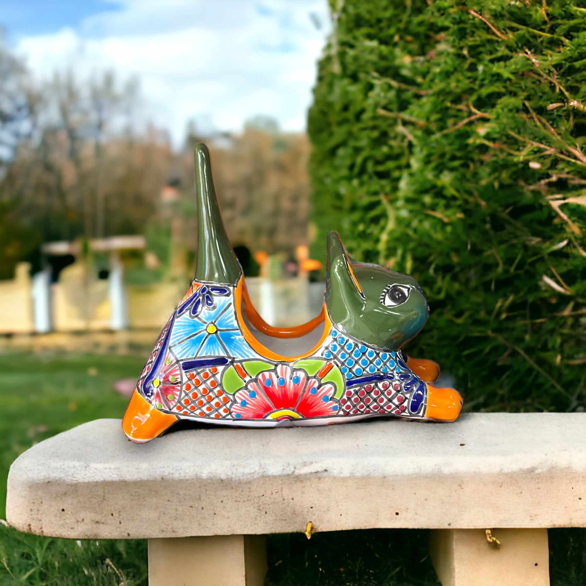 Colorful Talavera Cat Planter | Handcrafted Art