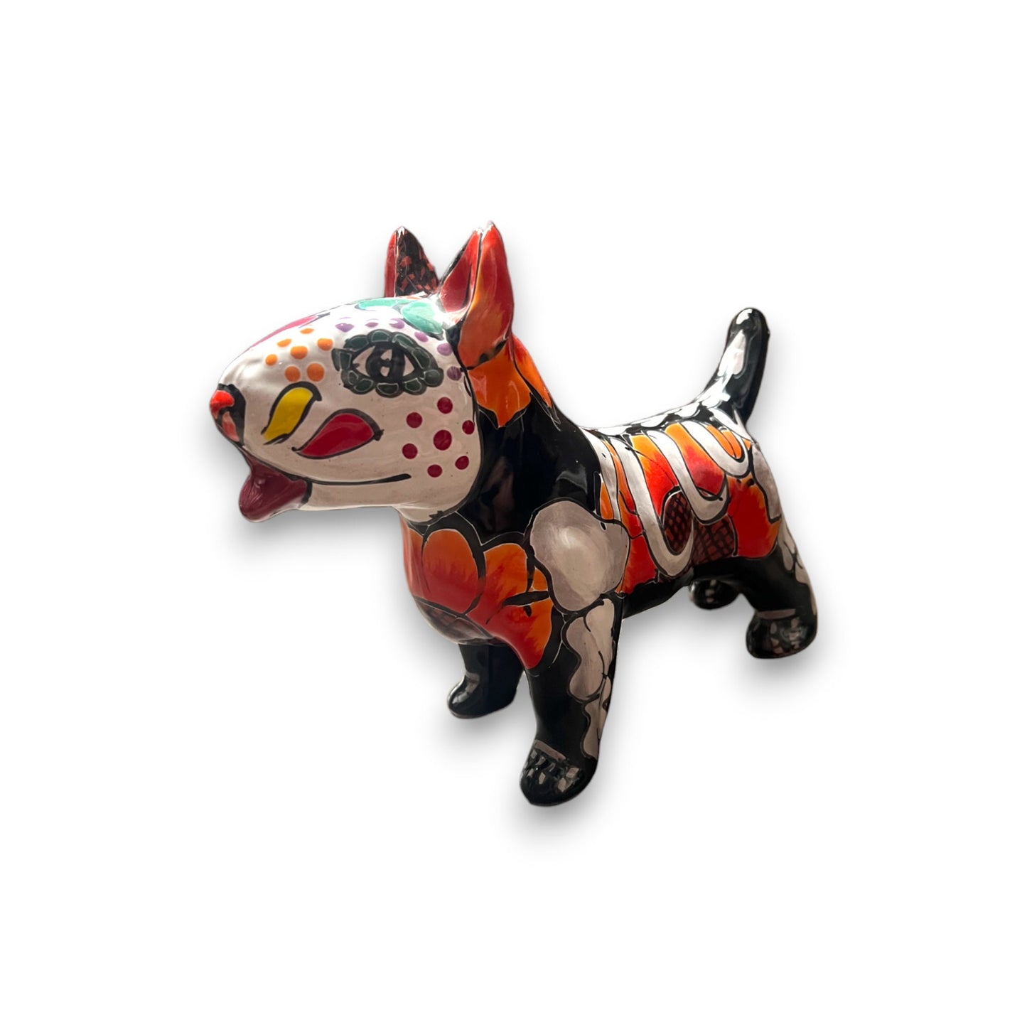 Colorful Handmade Talavera Dog Statue | Day of the Dead Pottery (Medium Size)