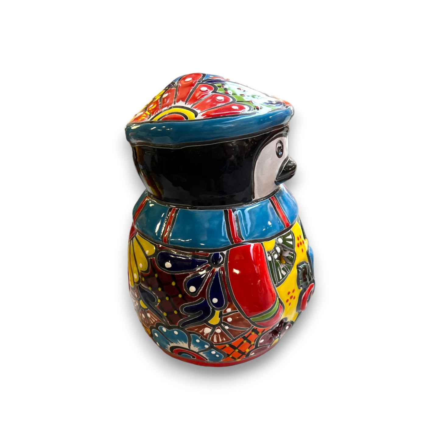 Hand-Painted Talavera Penguin Statue | Festive Christmas Decor (Medium)