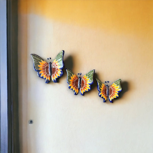 Set of 3 Colorful Butterfly Wall Art | Handmade Mexican Decor