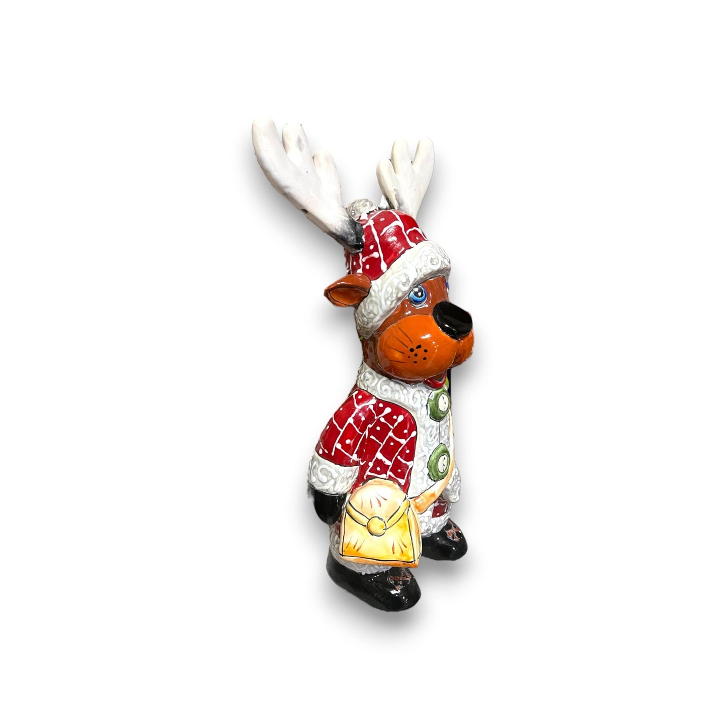 Festive Hand-Painted Talavera Reindeer Statue | Medium-Sized Christmas Decor