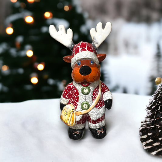 Festive Hand-Painted Talavera Reindeer Statue | Medium-Sized Christmas Decor