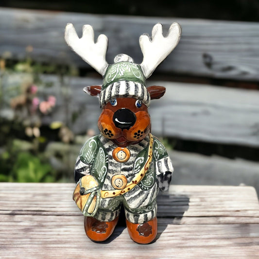 Festive Hand-Painted Talavera Reindeer Statue | Medium-Sized Christmas Decor