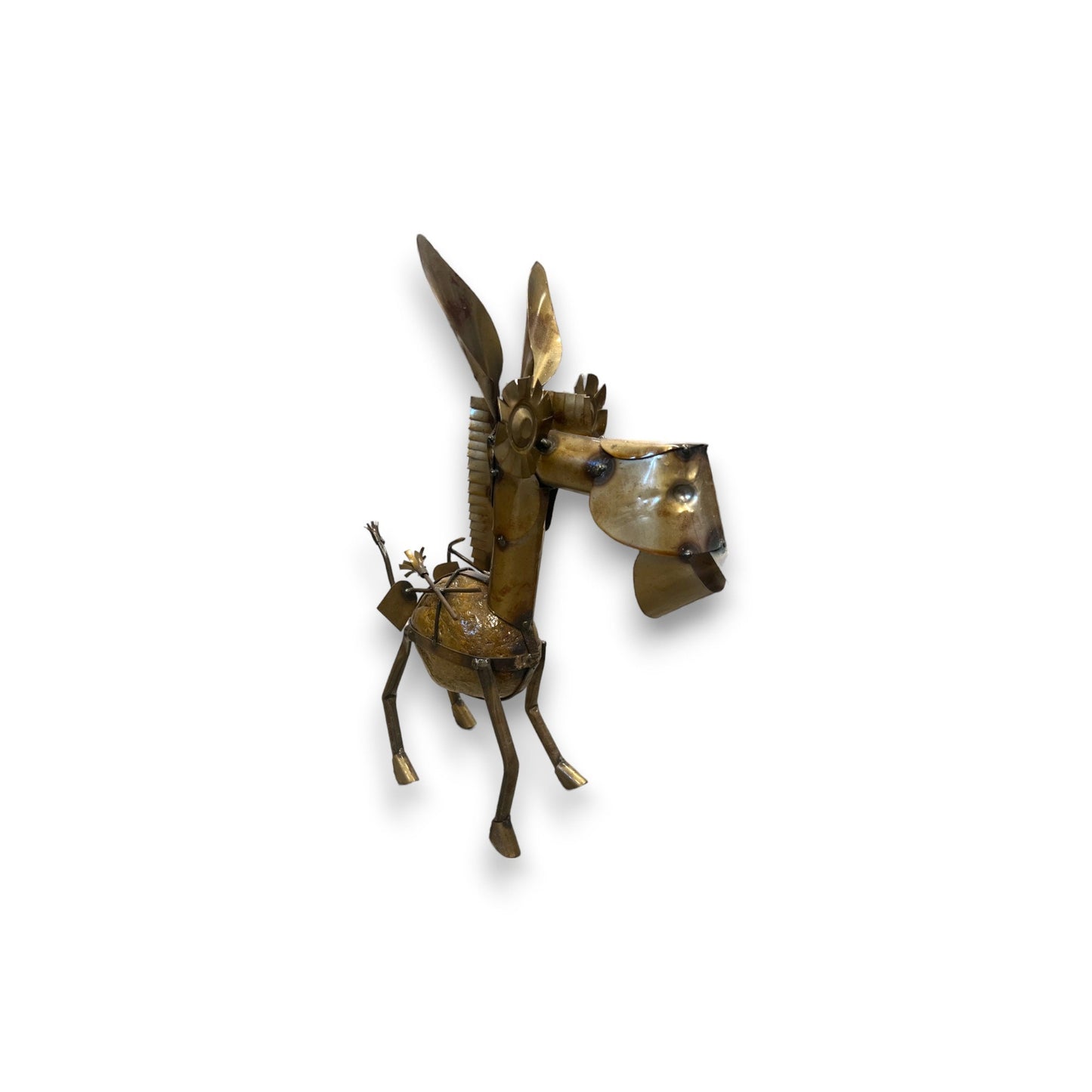 Whimsical 1-Foot Tall Mexican Metal Donkey Statue | Handcrafted Small Welded Sculpture for Yard Art