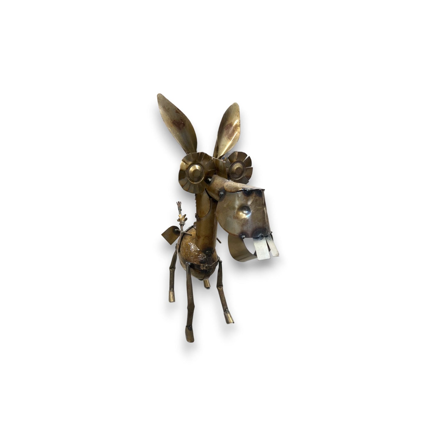 Whimsical 1-Foot Tall Mexican Metal Donkey Statue | Handcrafted Small Welded Sculpture for Yard Art