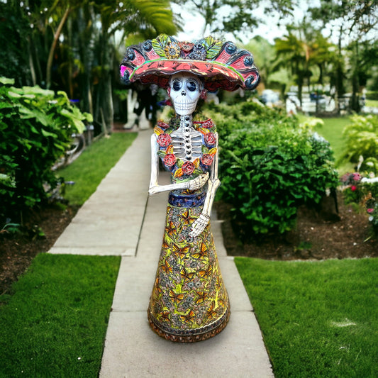 Talavera Catrina Day of the Dead Statue | Life-Sized 4'10" Figurine with Intricate Painting