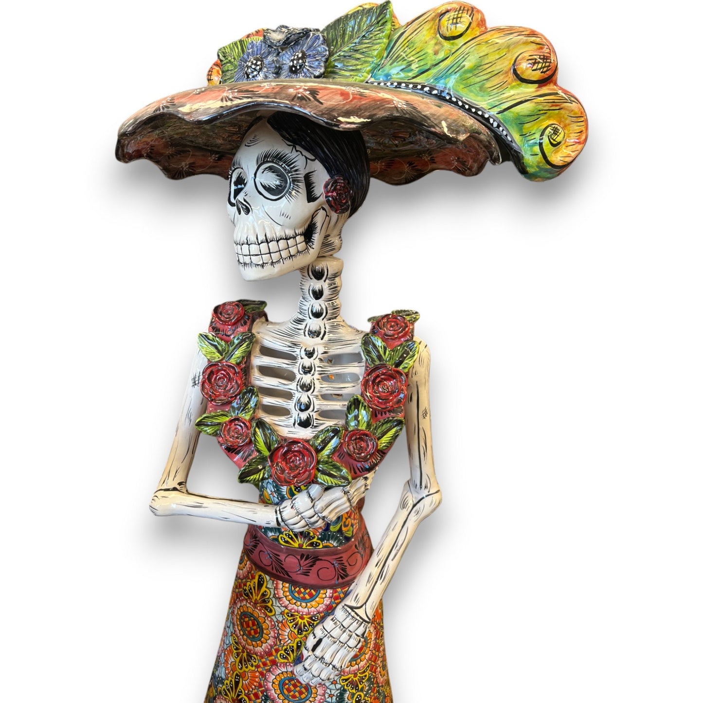 Talavera Catrina Day of the Dead Statue | 4'10" Life-Sized Figurine with Unique Painted Details