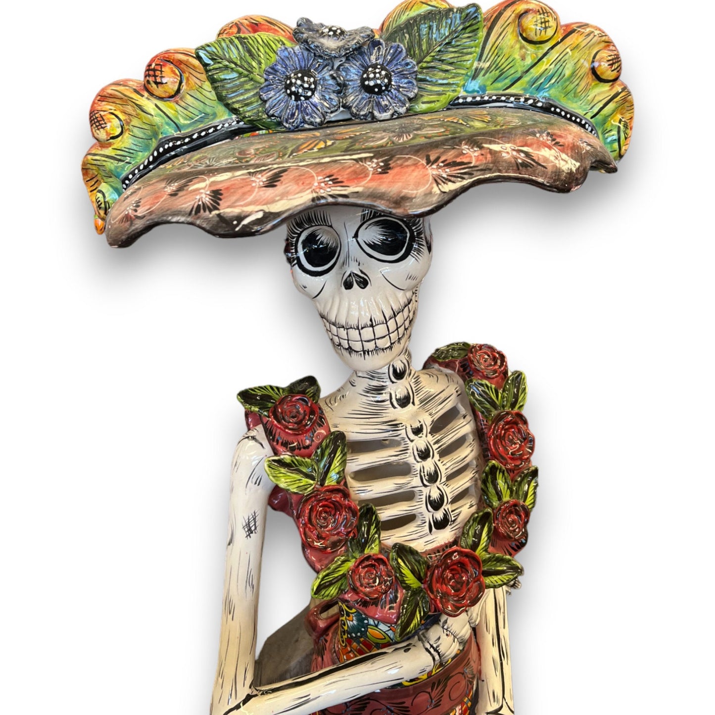Talavera Catrina Day of the Dead Statue | 4'10" Life-Sized Figurine with Unique Painted Details