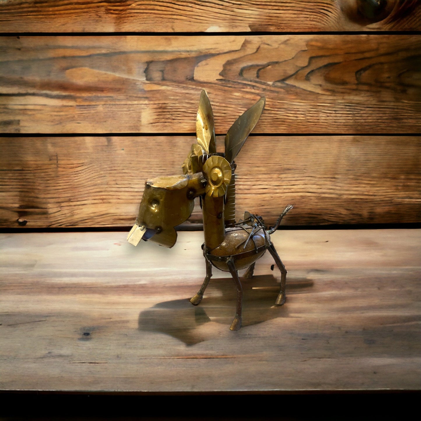 Whimsical 1-Foot Tall Mexican Metal Donkey Statue | Handcrafted Small Welded Sculpture for Yard Art