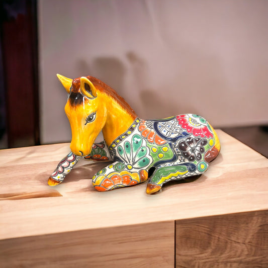 Colorful Talavera Horse Statue | Hand-Painted Small Horse/Unicorn Sculpture