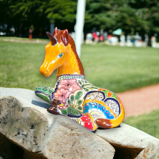 Colorful Talavera Horse Statue | Hand-Painted Small Horse/Unicorn Sculpture