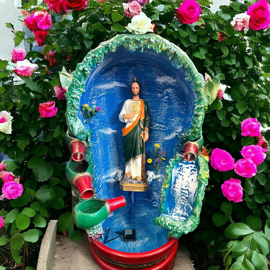 Artisan Jesus Water Fountain | Handcrafted Mexican Outdoor Decor (24" Tall)