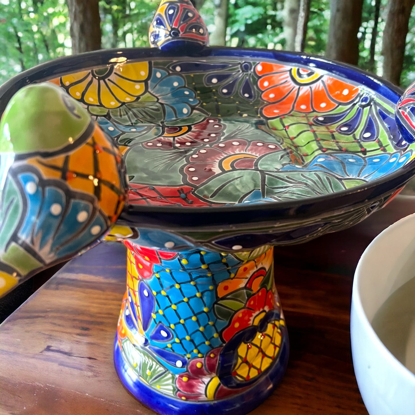 Colorful Handmade Talavera Bird Bath | Charming Small Bird Bath (18" Tall)