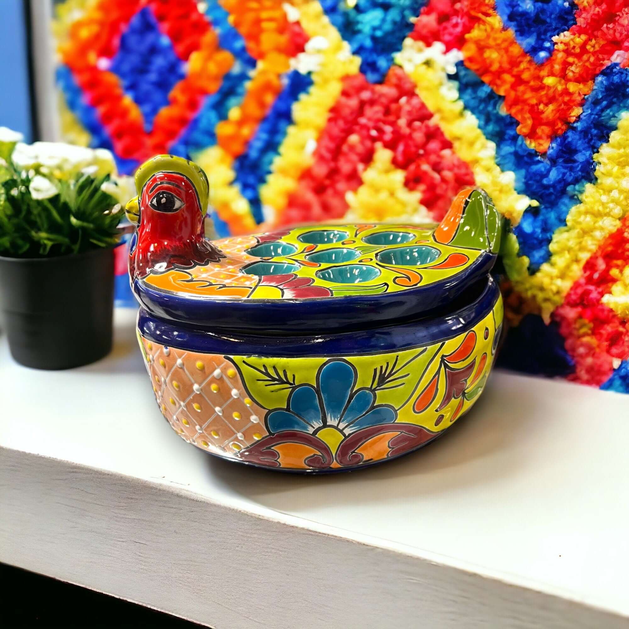 Talavera Chicken Egg Crate | Ceramic Egg Holder