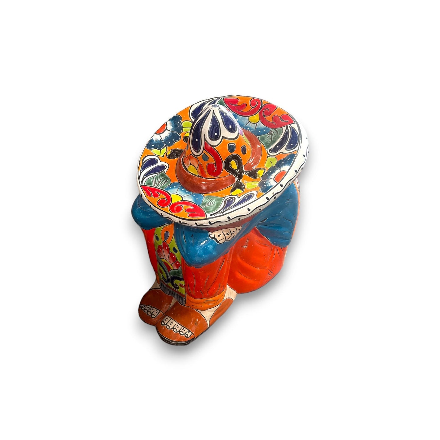 Hand-Painted Talavera Panchito Sleeping Man Statue | Rare XL Mexican Pottery Art (16"H x 15"L x 11"W)