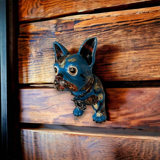 Colorful Talavera French Bulldog Statue | Handcrafted Wall Art (Medium)