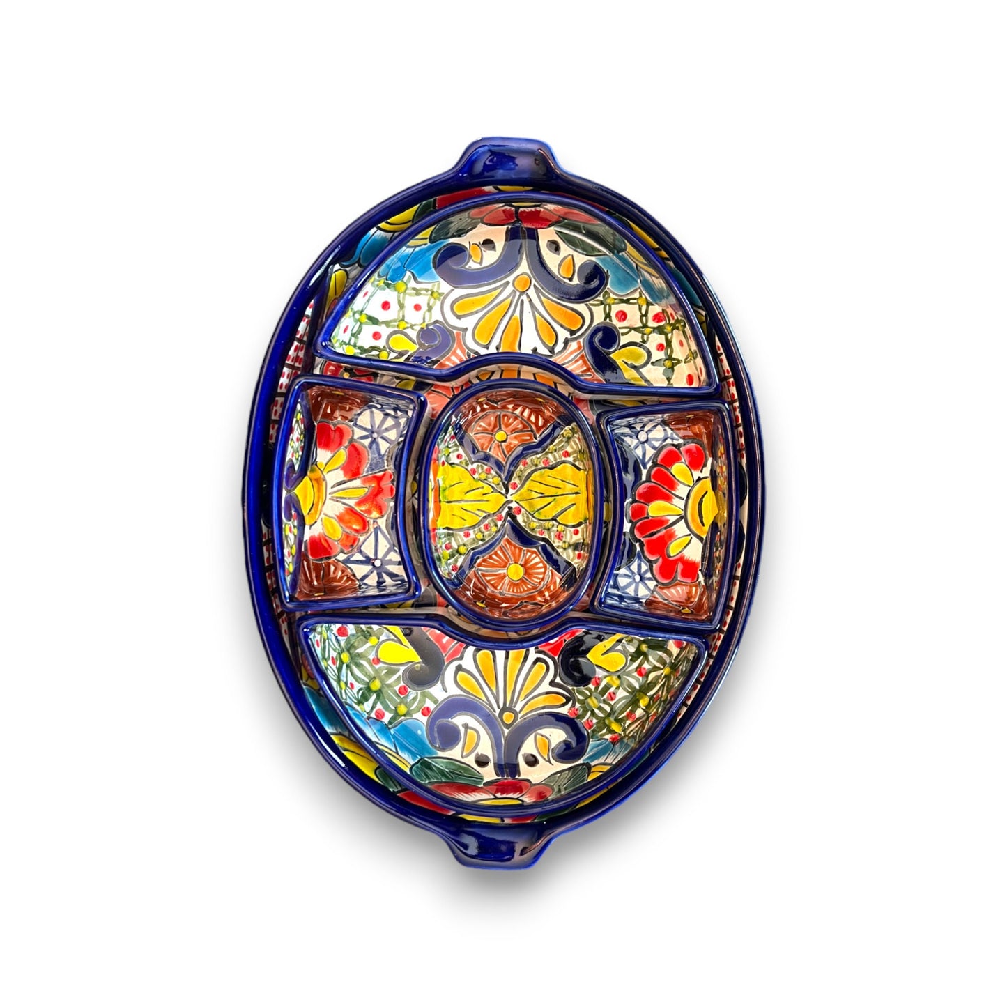 Talavera Oval Sectional Appetizer Tray | Handcrafted Mexican Serving Platter Set