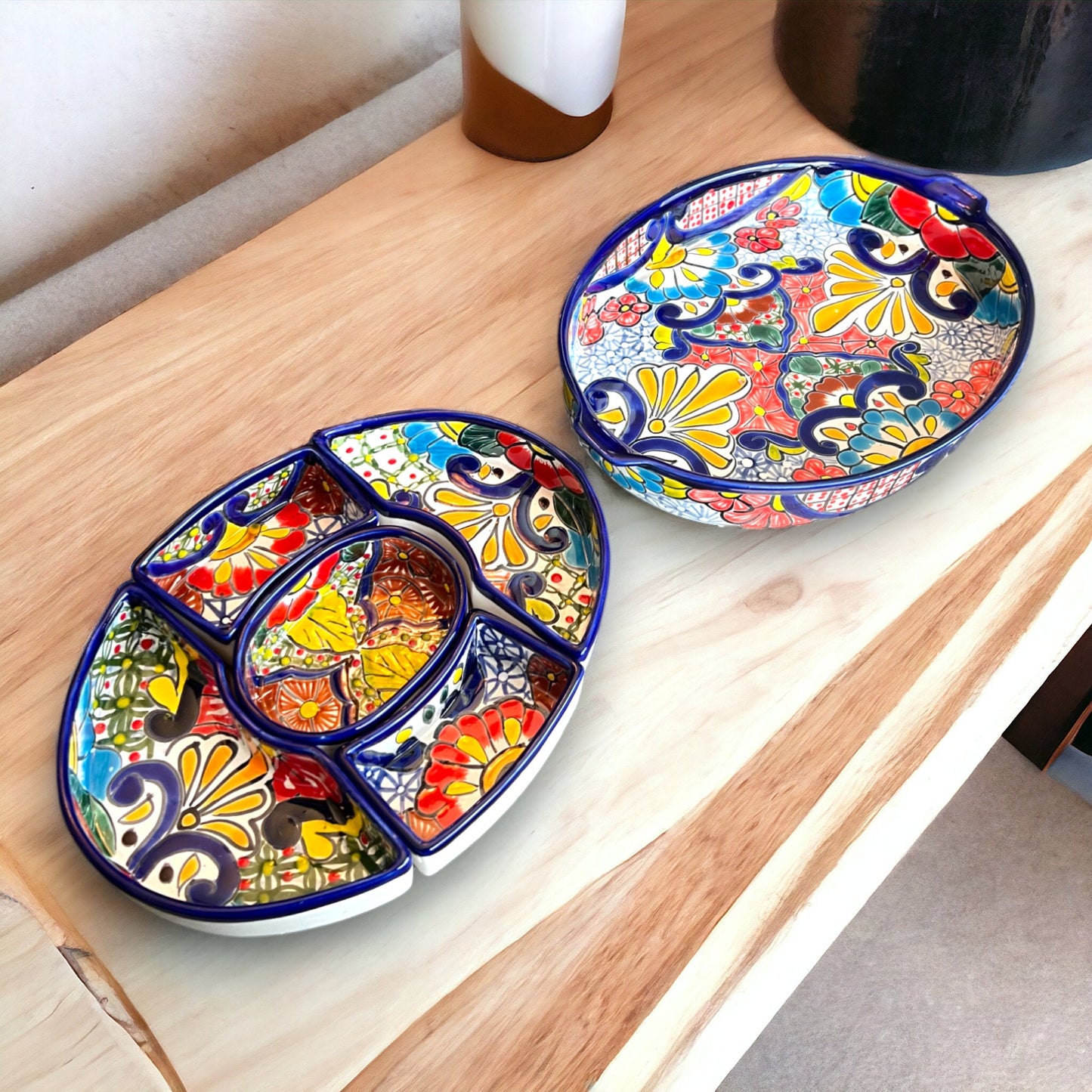 Talavera Oval Sectional Appetizer Tray | Handcrafted Mexican Serving Platter Set