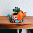 Vibrant Hand-Painted Talavera Dog Planter | Small Mexican Animal Pottery - colorful hand-painted dog succulent planter