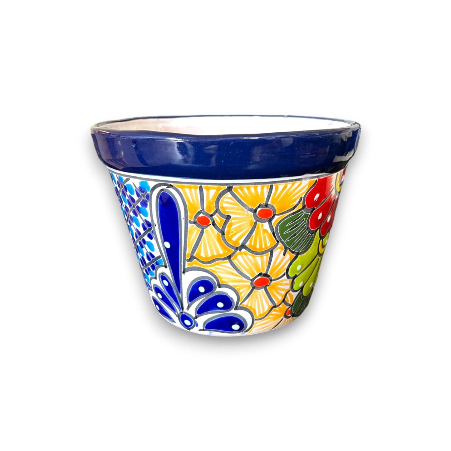 Set of 4 Dark Blue Talavera Flower Pots | Colorful Hand-Painted Mexican Planters