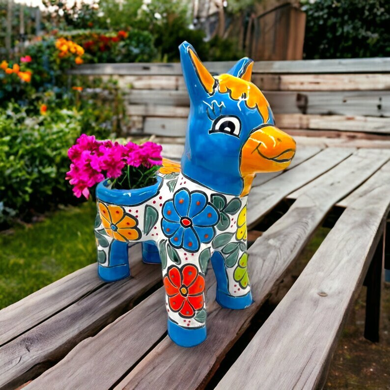 Handmade Mexican Donkey Planter | Talavera Burro Plant Pot